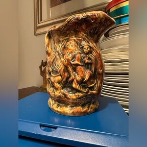 BENNINGTON Rockingham Glazed Pottery  PITCHER w/ HUNTING SCENE ANTIQUE